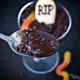 An adult twist on the Halloween classic. Drunk in the Graveyard swaps out the standard chocolate pudding for something darker with a alcoholic twist