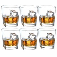 Double Old Fashioned Whiskey Glass - 10 oz Crystal Glasses Square White Spirits Mug Scotch Cups Wine Cup Home Bar Drinkware (Set of 6)