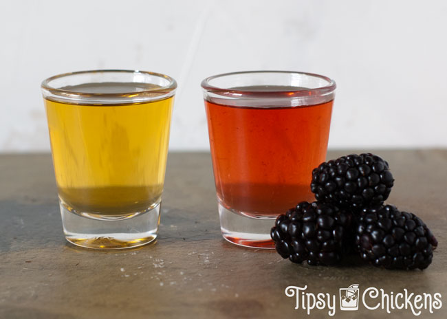 plain american honey whickey and blackberry whiskey in two glasses
