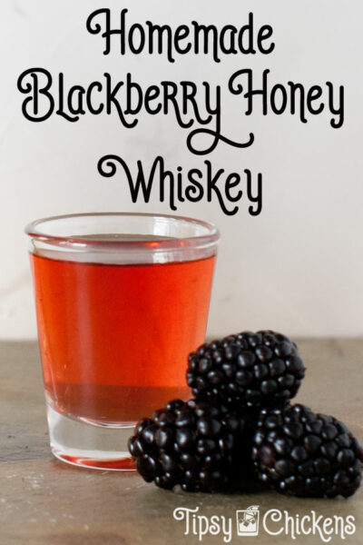 shot glass filled with homemade infused blackberry whiskey made with wild turkey American Honey