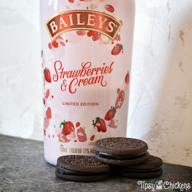 baileys strawberries and cream bottle with dark chocolate oreos